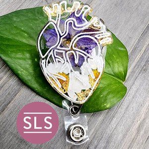 Purple Floral Heart Badge Reel-Anatomical Heart Badge Reels-Badge Reel Nurse Hea